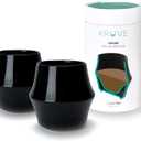 KRUVE CASCADE Porcelain Coffee Cups, 2.5oz Double-Walled Espresso Cups, Sensory Espresso Coffee Mug Set for Heat Retention, Black Porcelain Drinking Glasses with Enhanced Aroma, Elegant Cup Design