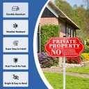 Private Property No Soliciting No Trespassing No Loitering Sign for House and Yard 14 x 7 Inches Signs with 28 Inches Long Stake Rust Free Aluminum Metal (Red/White, 14" x 7")