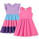 PATPAT Big Girls Colorblock A-Line Dress Set 7-8Y (Pink)