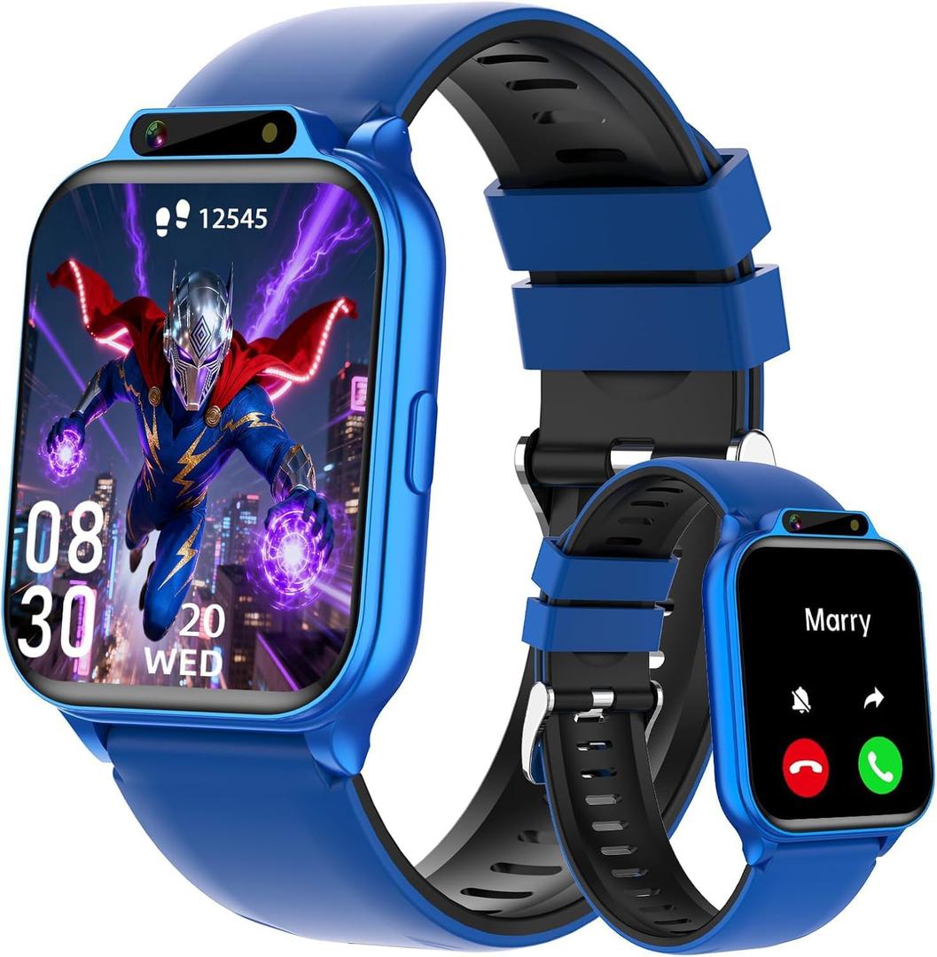 Smart Watch for Kids, 1.85" Fitness Tracker with Heart Rate, Sleep Monitor, IP68 Waterproof Smartwatches with Video Music, Pedometer, Game, NO APP/Phone, Gift for Boys Girls. (Classic, Blue)