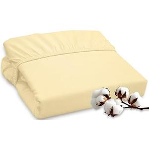 ROYALE LINENS 300 Thread Count 100% Long Staple Combed Cotton Fitted Sheet Queen - Super Soft Deep Pocket Bottom Sheet - Fitted Sheets Only - Elastic Sheets (Queen, Light Yellow)