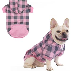 KOOLTAIL Plaid Dog Hoodie Pet Clothes Sweater with Hat and Pocket for Small Medium Large Size Dogs, Soft Winter Warm Pet Cold Weather Coat, Fleece Fall Dog Hooded Sweatshirt for Puppy Cats, Pink S/M