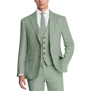 Men's Suit 3 Piece Linen Suits Slim Fit Suit Blazer Vest Pants Set Wedding Prom Tuxedos Business Casual Suit (XX-Large, Light Green)