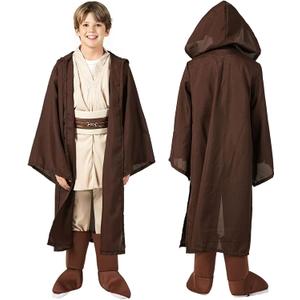 CHAOS MONKEY Boys Knight Costume Kids Halloween Cosplay Tunic Hooded Cape Sci-fi Film Classic Robe Outfit (Large, Brown)