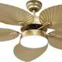 YITAHOME Tropical Ceiling Fans with Light and Remote, 52 Inch Fan Light with Memory Function, Lights Colors Changing, Quiet Motor, Timer, Palm Leaf Blades for Indoor - Gold