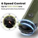 Casfuy 6-Speed Dog Nail Grinder - Newest Enhanced Pet Nail Grinder Super Quiet Rechargeable Electric Dog Nail Trimmer Painless Paws Grooming & Smoothing Tool for Large Medium Small Dogs (Army Green)