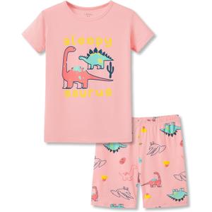 Tebbis Snug-Fitting Unisex Pajamas for Boys & Girls – Pink Dino PJs Soft Modal Fiber Toddler/ Little Jammies, Size 7