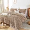 Smoofy Fluffy Twin Comforter Set, Faux Fur Comforter Set, Luxury Fuzzy Twin Bedding Set, Soft Shaggy Bed Set for All Season, 2 Pieces - 1 Comforter & 1 Pillowcase, Khaki
