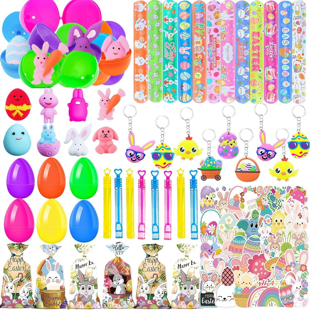 122pcs Easter Eggs Party Favors Fillers for Kids,Easter Basket Bunny Stuffers Fidget Toys, Easter Eggs Fillers,Bunny-Themed Gift Goodie Bags for Boys Girls