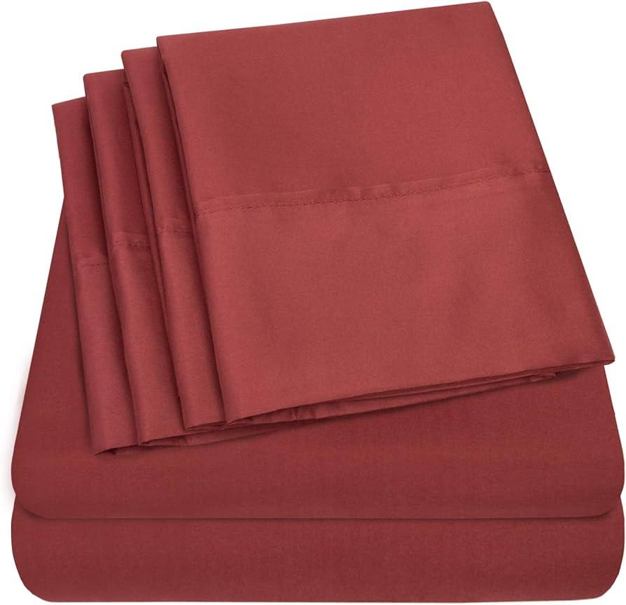 Full Size Bed Sheets - 6 Piece 1500 Supreme Collection Fine Brushed Microfiber Deep Pocket Full Sheet Set Bedding - 2 Extra Pillow Cases, Great Value, Full, Burgundy