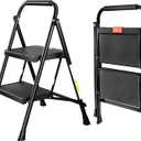 Valeo 2 Step Ladder, 2 Step Ladder for Adults with with Safe-Lock Design, Wide Anti-Slip Pedal, 500lbs Sturdy Steel Ladder, Step Stool Foldable with Cushioned Handle,Black