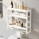 Bathroom Shelves with Hanging Bar Over Toilet Storage - Adjustable Wall Organizer (White)