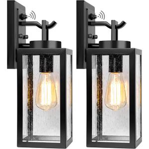2 Packs Dusk to Dawn Outdoor Wall Lantern with Sensor, Exterior Porch Light Fixtures Wall Mount, 100% Waterproof Anti-Rust, Matte Black Outdoor Wall Lights for Garage, Doorway, Hallway