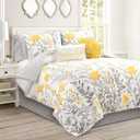 Lush Decor Aprile Soft Reversible Floral Comforter Set, 8 Piece Set, King, Yellow & Gray - Floral Bedding Set - King Sized Comforter - Yellow Bedding - Spring Home Decor - Cottage - Farmhouse