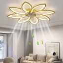 35" Ceiling Fans with Lights, Modern Ceiling Fans with Lights and Remote, Dimmable Bladeless Ceiling Fans with Light, Gold Ceiling Fan with light 6 Speed Reversible Timing for Bedroom