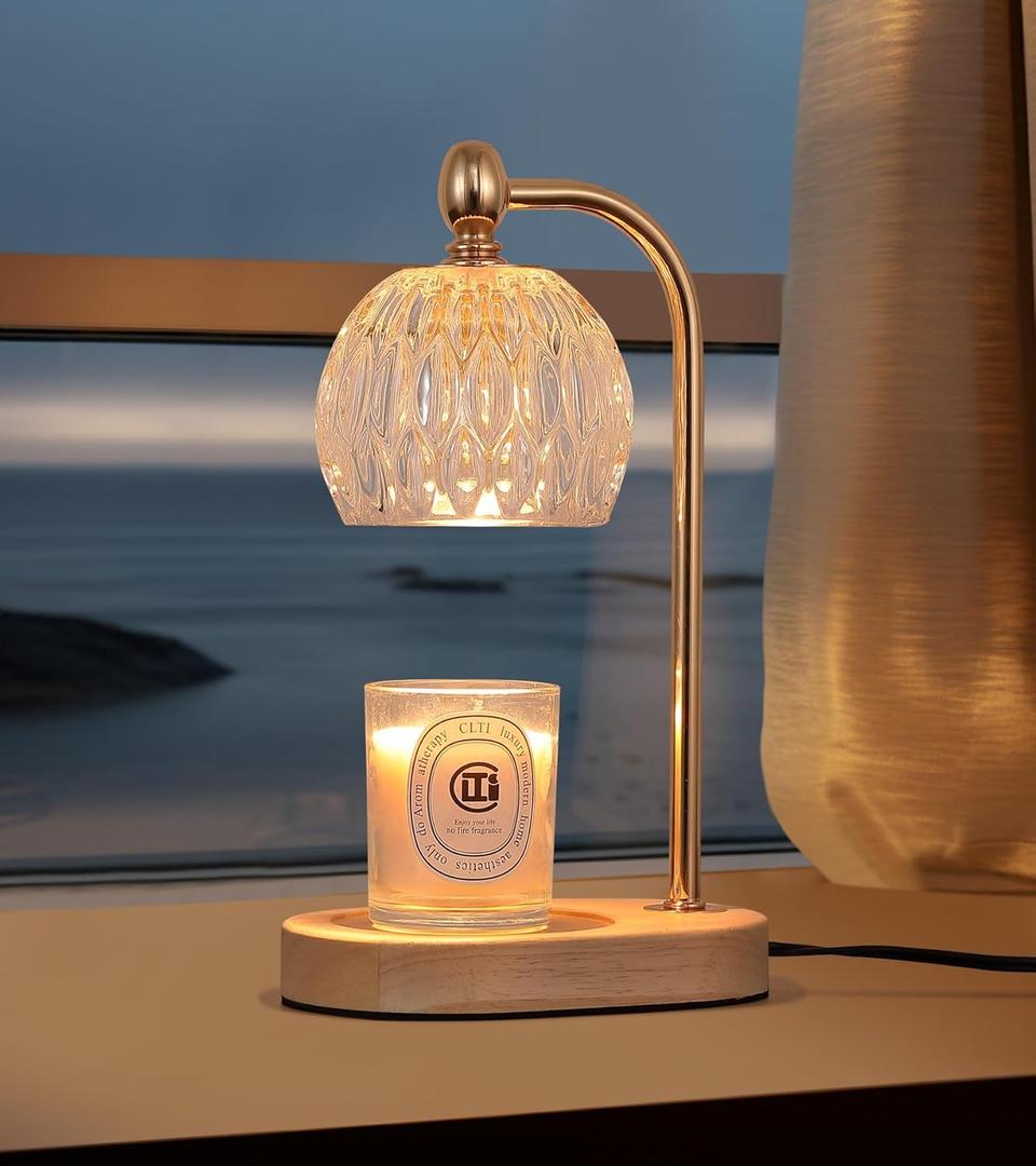 Candle Warmer Lamp with Timer and Dimmer,Flameless Electric Wax Melt Warmer for Jar Candles With 2 Bulbs,House Warming Gifts,Mother's Day/Birthday/Christmas Gifts For Mom/Wife,Home Decor Lamp (Clear globe)