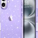 8 x Hython for iPhone 16 Case Glitter, Clear Glitter Sparkly Shiny Bling Sparkle Cute Cover, Anti-Scratch Soft TPU Thin Slim Fit Shockproof Protective Phone Cases for Women Girls, Purple Glitter