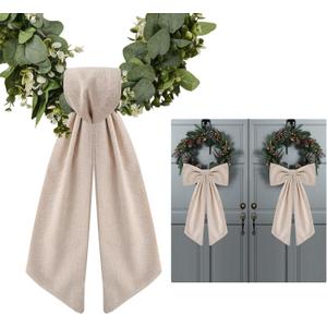2 Pack Wreath Sash for Front Door Boxwood Wreath Sash Garland Front Door Porch Decor(Burlap)