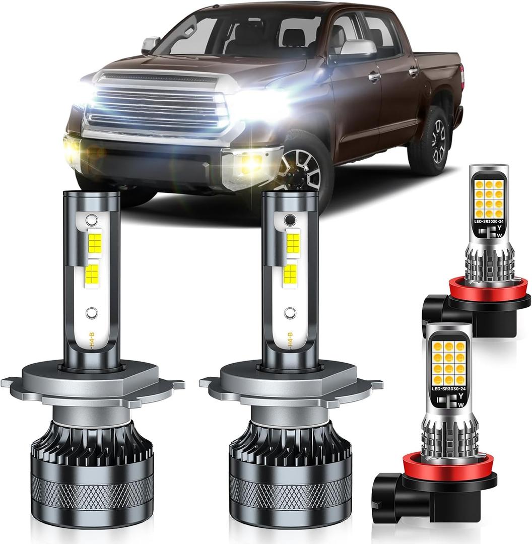 Compatible with 2014-2021 Toyota Tundra Bulbs, High Low Beam H11/H8/H16 Fog Light Bulbs, 40000LM 600% Brightness, 6000K White and 3000K Yellow Combo, Pack of 4