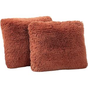 3 x TOONOW Set of 2 Decorative Throw Pillow Covers 18x18,Fluffy Pillow CoversLuxury Faux Fur Sofa Pillow Covers for Sofa Couch Living Room Bedroom, No Pillow Insert (Carnelian)