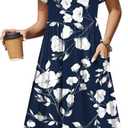 Zeagoo Women Summer Short Sleeve Midi Dress with Pockets Casual Aline Flowy Tshirt Dress Floral Vocation Beach Sundress (Medium, White Floral Blue)