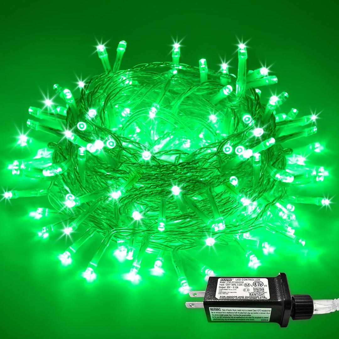 JMEXSUSS Green Christmas String Lights Indoor Outdoor Clear Wire, 200 LED Green Lights for St Patrick's Day Spring Tree Garden Christmas Decor
