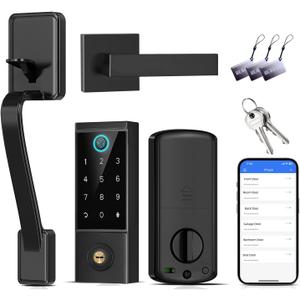 BEBASIA Heavy Duty Fingerprint Smart Door Lock for Front Door, APP Control Front Door Lock Sets, Auto Lock, Anti-Peeping Touchscreen Digital Keypad, Electronic Keyless Entry Deadbolt, Black