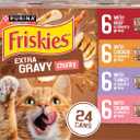 Purina Friskies Extra Gravy Wet Cat Food Chunky 24ct Variety Pack (With Chicken, Turkey, Salmon, Beef) - (Pack of 24) 5.5 oz. Cans (EXP 03/01/28)