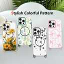 AIGOMARA Magnetic for iPhone 16 Pro Case [Compatible with MagSafe] Clear Floral Flower Pattern Phone Case with Wrist Strap Lanyard, Slim Shockproof Cover for Girls Women, Green