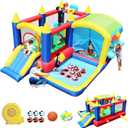 7 in 1 Inflatable Bounce House, Bouncy House with Ball Pit for Kids Indoor Outdoor Party Family Fun, Obstacles, Toddler Jump Bouncy Castle with Ball Pit for Birthday Party Gifts(no soccer/basketballs or inflater fan)