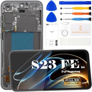 TFT for Samsung Galaxy S23 FE 5G LCD Display Replacement for Samsung Galaxy S23 FE 5G Screen Replacement S711U S711B S711W S7110 Touch Screen Digitizer Assembly Repair Kits (Black with Frame)