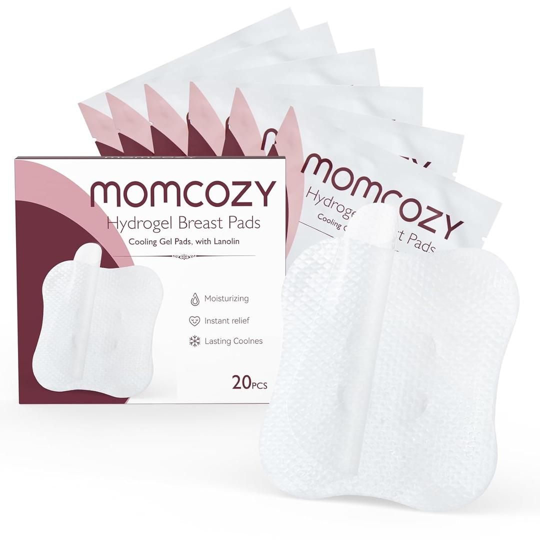 Momcozy Hydrogel Nursing Pads, Nipple Pads with Lanolin Supports Instant Cooling Relief from Breastfeeding and Pumping, Breastfeeding Essentials, 20 PCS Individually Wrapped
