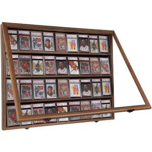 VERANI Baseball Card Display Case - 36 Graded Sports Card Display Frame - Holds Sport Cards with UV Protection Clear View Lockable Wall Cabinet for Football Basketball Hockey Trading Card, Walnut (Large-Horizontal-Walnut-Blacklock)