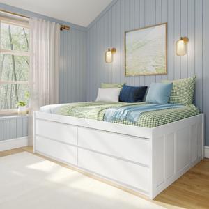 Max & Lily Jack Full Captain's Bed - 4 Built-in Drawers, Design, White