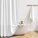 BTTN Boho Long Shower Curtain, 72x78 Inch Long Linen Ultra Thick Fabric Shower Curtain Set with Plastic Hooks, Tall Modern Farmhouse Country Neutral Textured Cloth Shower Curtains for Bathroom, White