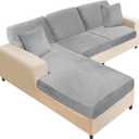 NAISI Sectional Couch Covers 6 Pieces Velvet Couch Cushion Covers L Shape Soft Stretch Sofa Slipcovers with 2pcs Pillowcases for Left/Right Chaise Sectional Couch(2 Seater+1 Chaise+3 Back,Light Grey) (2 Seater+1 Chaise+3 Back, Light Grey)