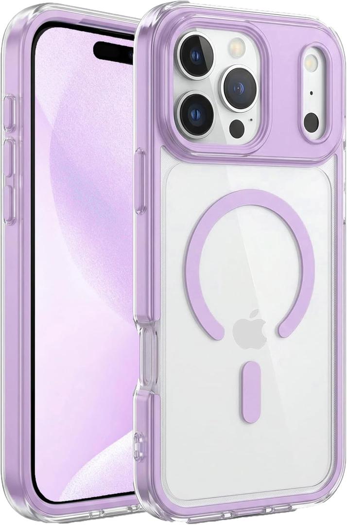 Magnetic for iPhone 17 Pro Max Case, Compatible with MagSafe, Military-Grade Drop Protection, Full Camera Protection, Shockproof Protective, Clear, Girly, Purple