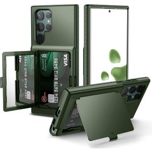 WeLoveCase for Samsung Galaxy S22 Ultra Wallet Case with Credit Card Holder & Hidden Mirror, All-Round Protection Shockproof Phone Cover Designed for Samsung Galaxy S22 Ultra, 6.8 Inch Green