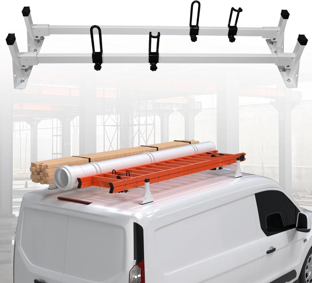 MELIPRON Van Roof Rack Fits for Ford Transit Connect 2014-2025, Steel Ladder Rack for Cargo Van with Anti-Rust White Coating, Ideal for Transporting Ladders, Pipes (Not Fit for Full-Size Ford Transit)