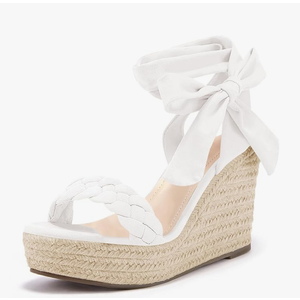 Syktkmx Womens Braided Wedge Espadrille Sandals Lace Up Slingback Open Toe Summer Platform Heeled Shoes, Size 9