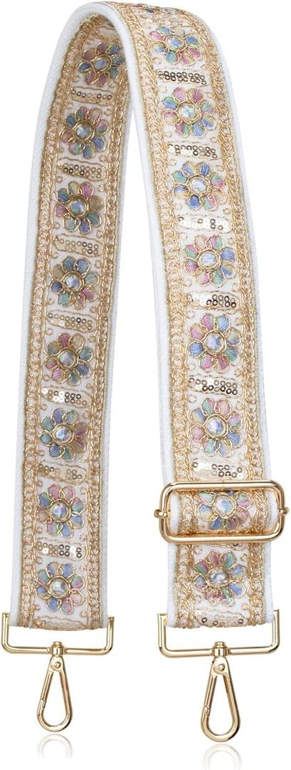 ALLZEDREAM Purse Strap Crossbody Replacement Handbag Shoulder Bag 2" Wide Adjustable Embroidered Lace Sequins