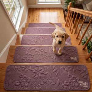 Stair Treads for Wooden Steps Indoor, Rugs Runners for Kids and Pets, 8" X 30" (15Pack) Stair Carpet Treads with Reusable Non-Slip Silicone Particles Backing, Machine Washable, Dusty Rose