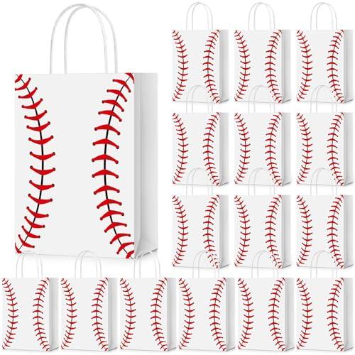 Geyoga 50 Pcs Baseball Goodie Gift Bags Bulk 8.3 x 6 x 3'' with Handles Baseball Sports Themed Paper Bags for Birthday Party Favors Supplies Decorations