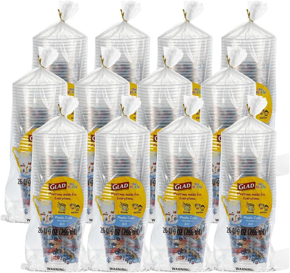Glad for Kids - Kids Plastic Cups, 9 oz, Zoomie Dogs, 26 Count, 12 Pack, 9 Ounces - 312 Count