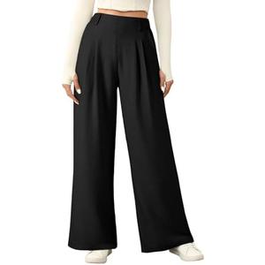 EVALESS Women's Wide Leg Pants High Waisted Business Work Casual Trousers 2025 Summer Comfy Palazzo Pants with Pockets L