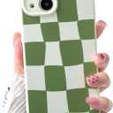 NITITOP Compatible with iPhone 13 Case Cute Aesthetic Checkerboard Larger Blocks Pattern for Women Girl Trendy Slim Fit TPU Silicone Shockproof Full Camera Protection Cover - Green