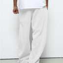 GORGLITTER Men's Wide Leg Sweatpants Baggy Double Waisted Streetwear Track Sweat Pants Joggers Casual Work (White, L)