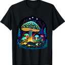 Mushroom Whisperer Colorful Fungi Design T-Shirt (Small, Black)