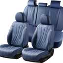 FLORICH Leather Car Seat Covers Full Set, Luxury Automotive Seat Cover, Waterproof Car Seat Covers Front and Back Seats for Most Cars - Blue
