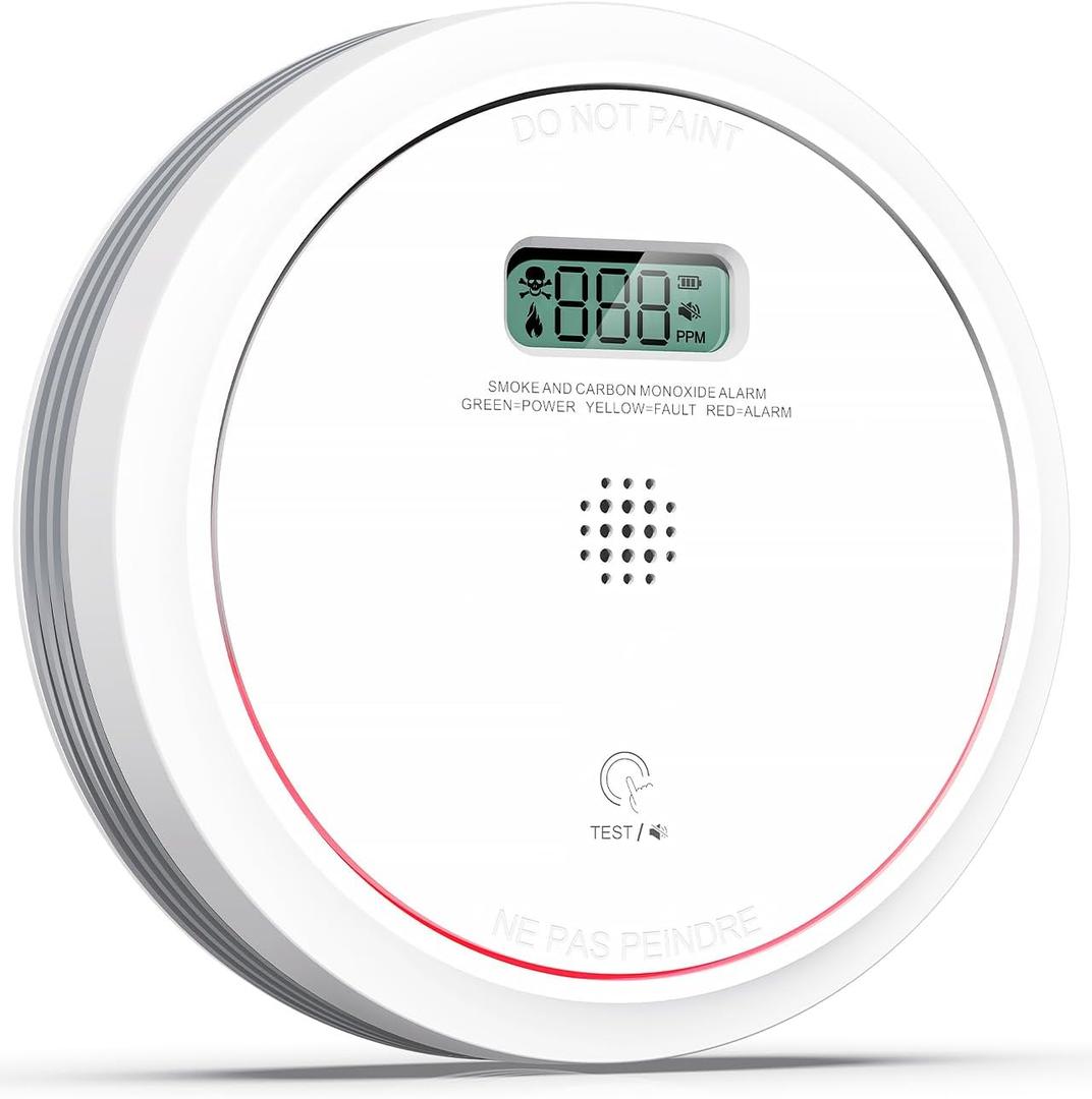 Smoke and Carbon Monoxide Detector Combo 10 Year Battery, Dual Sensor Smoke Alarm Carbon Monoxide Detector with LCD Display for Home, 1 Pack